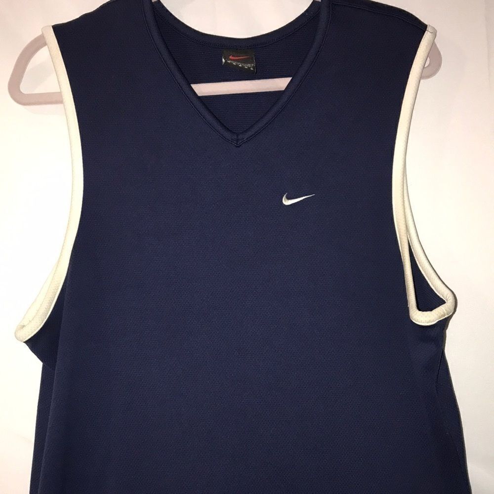 Nike Basketball Jersey Vintage Navy Blue V-Neck Mesh Sleeveless Shirt Mens Med